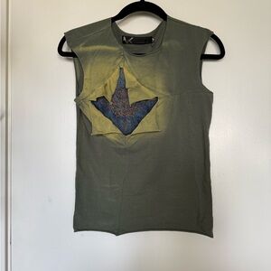 Olive Green Short Sleeve Tee with Blue Accent